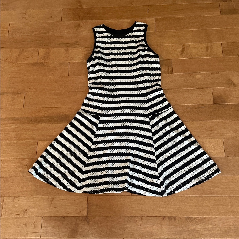 Banana Republic Black Ivory Striped Textured Fit & Flare Dress 4